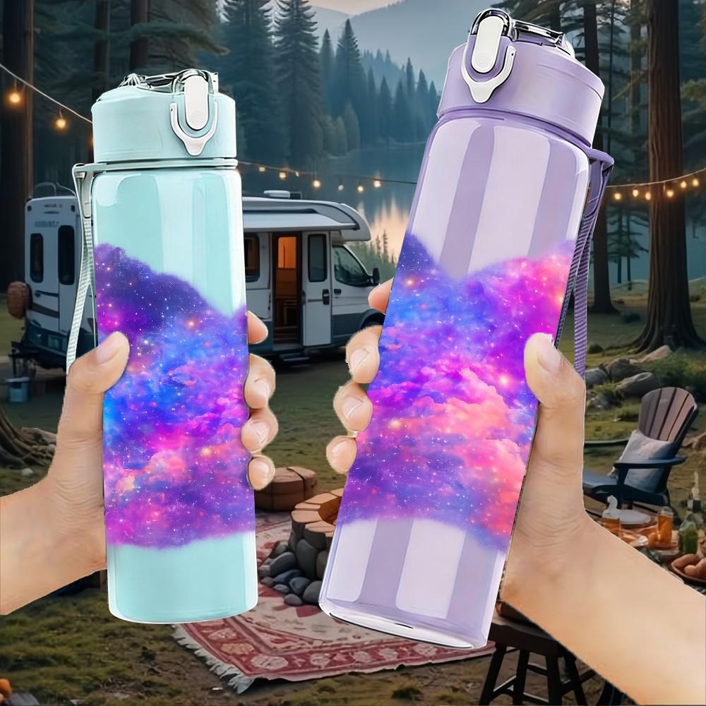 1PC Galaxy Nebula Butterfly Color Print 750ml Color Plastic Sports Water Bottle Leakproof Flip Straw Lid Suitable for Sports Office Home Use
