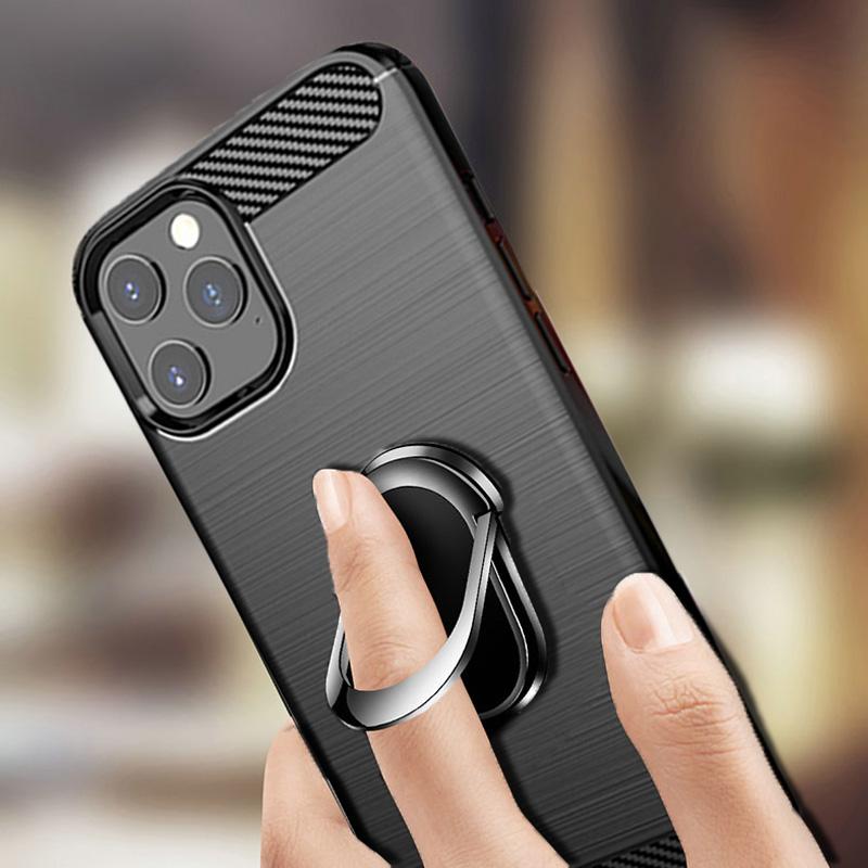 Brushed Carbon Fiber Shockproof Phone Case for Nokia X10 X20 G10 G20 5.4 3.4 2.4 1.3 8.3 5G Magnetic Ring Stand Soft Silicone Phone Protective Cover