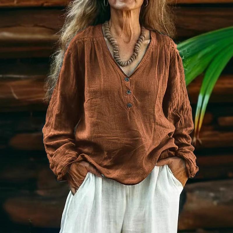 2025 New Women's Casual Long-sleeved V-neck Door Tube Regular Solid Color Multi-color Tops T-shirt