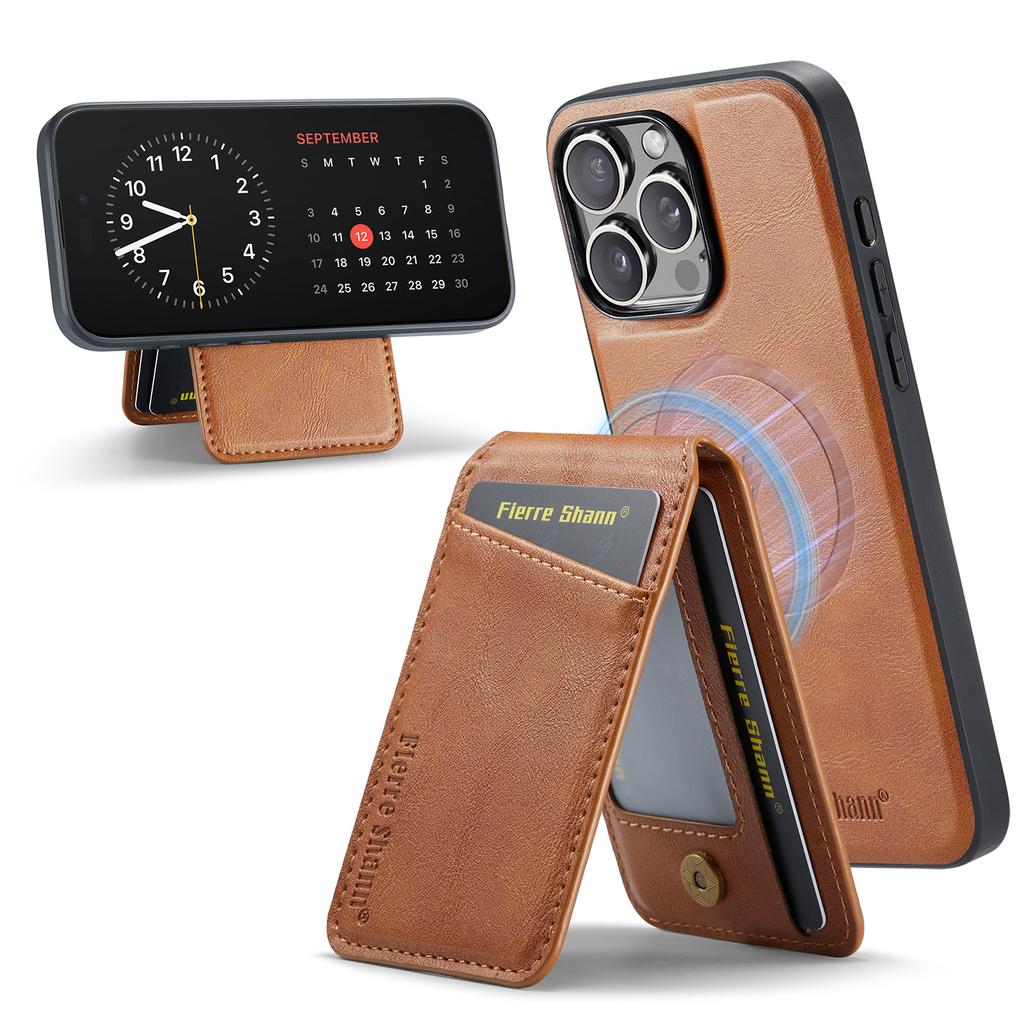 FIERRE SHANN 025 Style For iPhone 16 Pro Case Leather+TPU Detachable Card Slots Phone Cover