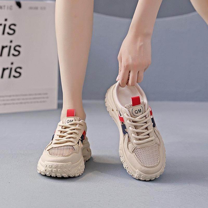 Damskie Sandały na Platformie Wycinane Skóra PU Wewnętrzne Podwyższenie Damskie Trampki Outdoorowe Grube Tenisowe Wulkanizowane Buty Sandały