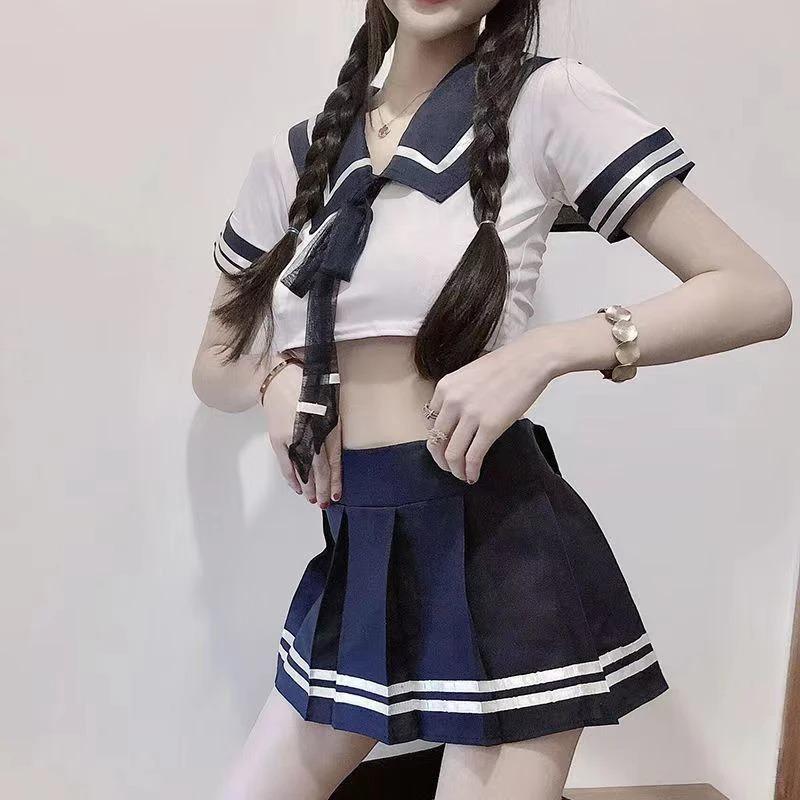 Plus Size Erotic Lingerie Woman Role Play Costume Girl JK Uniform Cosplay Set Hot Top 19 Crotchless Pleated Skirt Sexy Sleepwear