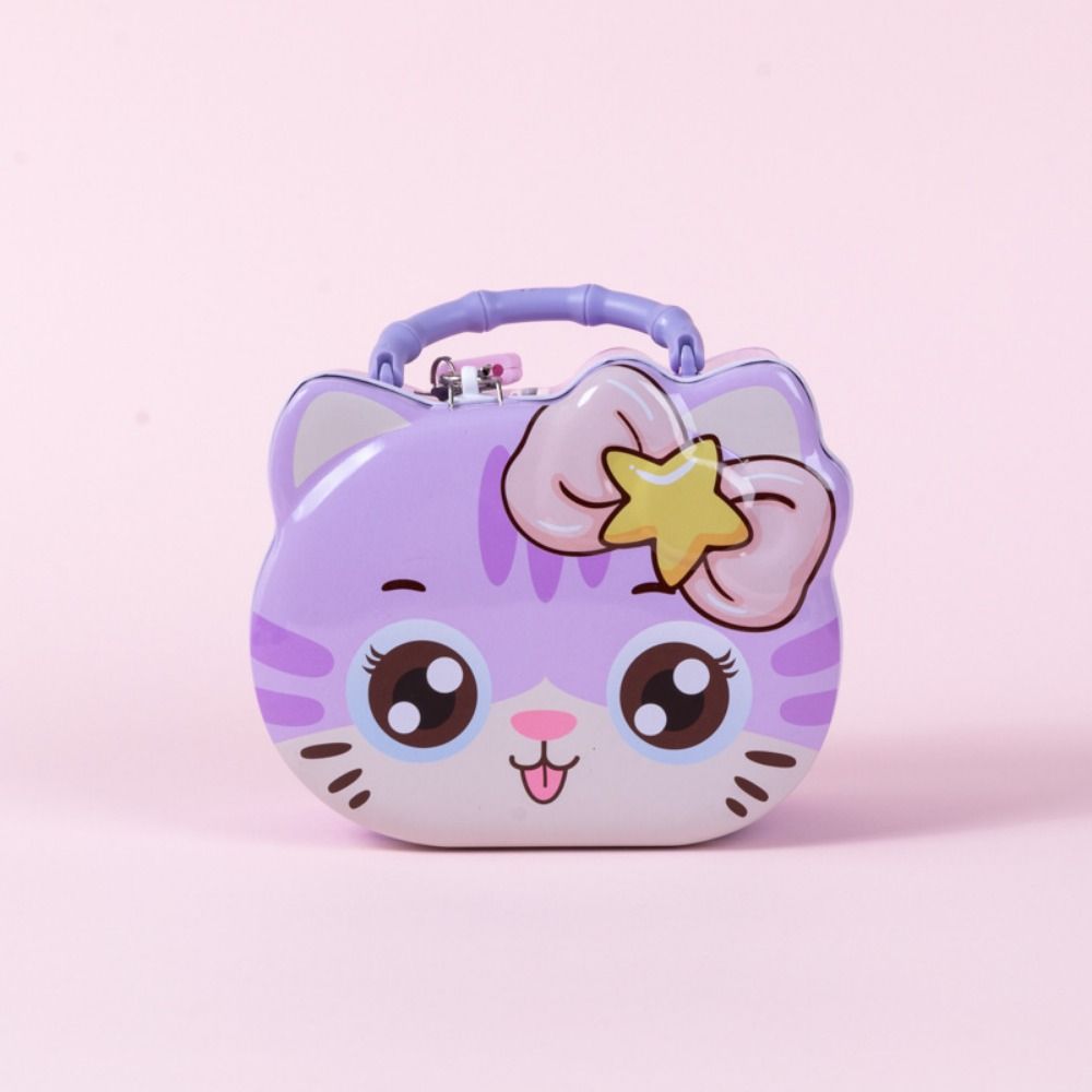 Cartoon Children Saving Box With Lock Coin Deposit Box Portable Cat Piggy Bank  Room