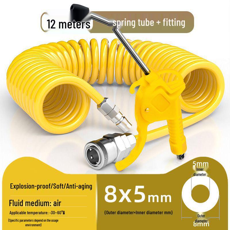 Retractable 8mm PU Spiral Air Hose with Quick Pneumatic Connector