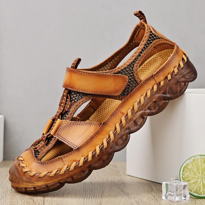 Genuine Leather Men Casual Sandals Breathable Men Sandals Brand Summer Mens Italian Loafers Handmade Beach Shoes Zapatos Hombre