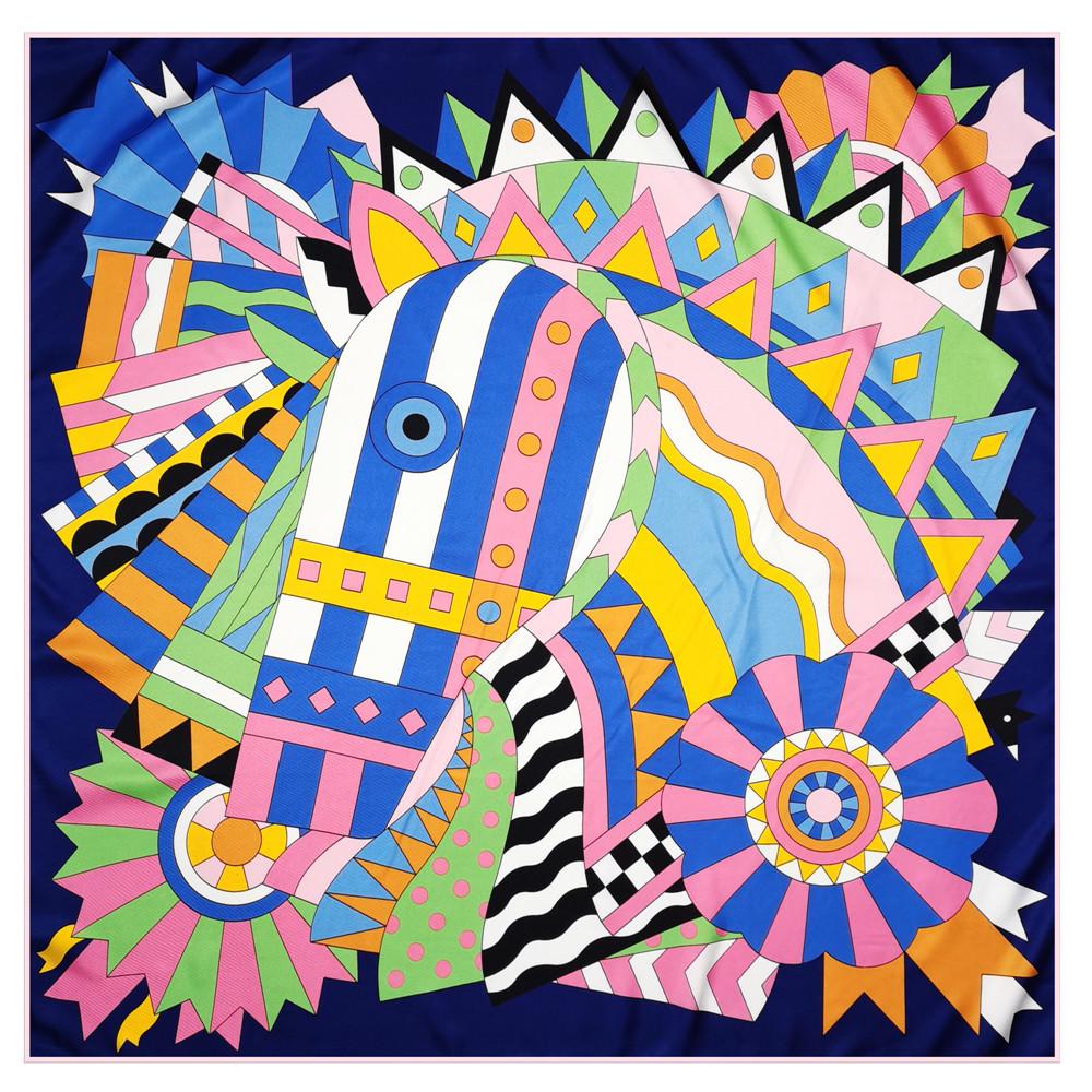 Manual Hand Rolled Twill Silk Scarf Women Timpani Print Square Scarves Echarpes Curled Foulards Femme Wrap Bandana Hijab 90CM