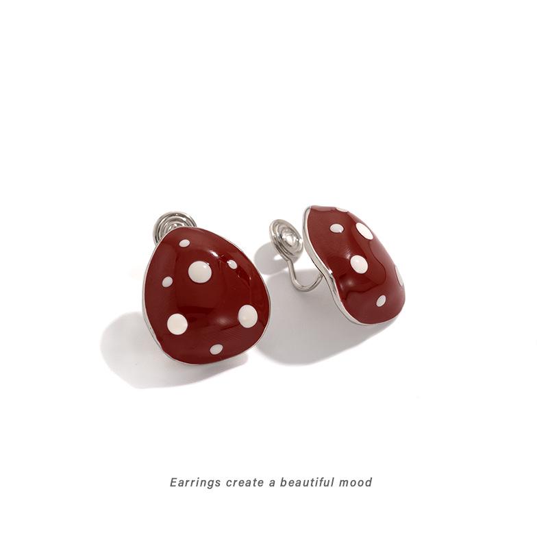 Abstract Geometric Polka Dot Ear Studs - Red Retro Mosquito Coil Design for Autumn and Winter