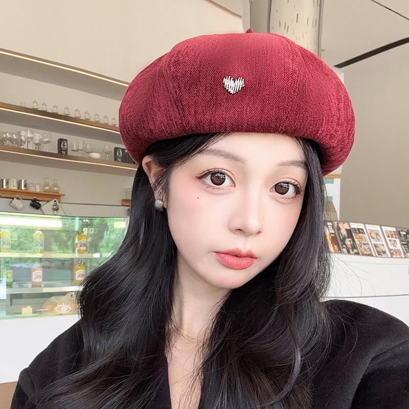 Korean Version of Retro Literary Love Beret Hat for Women in Autumn and Winter New Fashion Painter Hat Showing Face Small Pumpkin Hat for Women