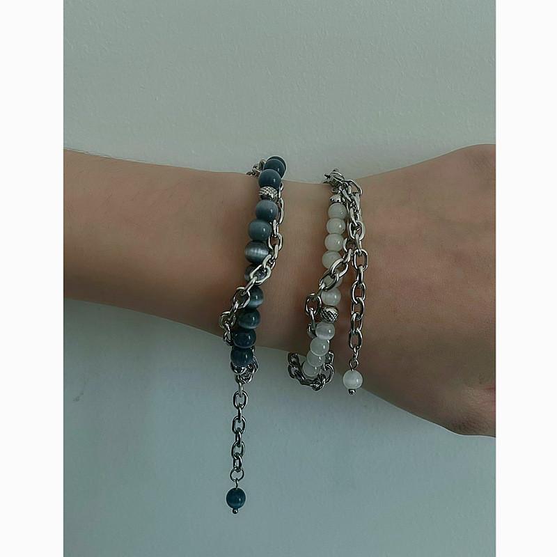 Geometric Cat Eye Stone Couple Bracelet With Handmade Chain For Men And Women