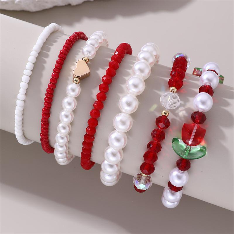

Bohemian Beach Shell Beaded Bracelet Set For Women With Handmade Geometric Design Gift For Her червоний