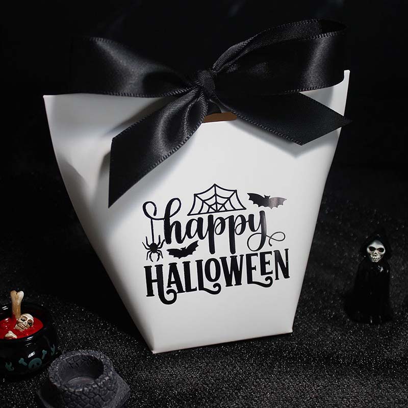 WTEMPO Happy HALLOWEEN Bat/Spider/Spider Web Printed Gift Boxes with Ribbon Bow Party Decor Favors Treat Boxes for Storing and Gifting Delicate Items