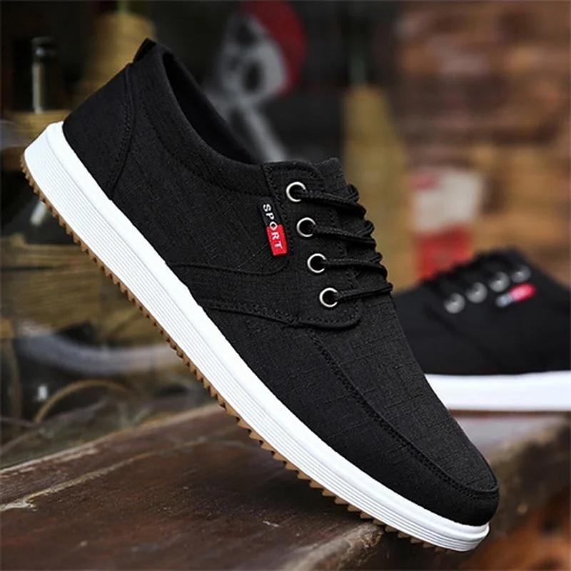Men Breathable Casual Canvas Shoes Male Lace-up Office Work Shoes Father Walking Sneakers Youth Boy Flats Zapatillas Hombres