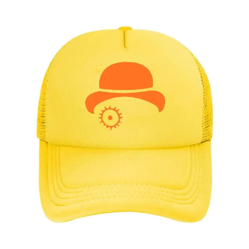 Orange Helmet Minimalist, Construction - Themed Graphic Art Mesh Baseball Cap