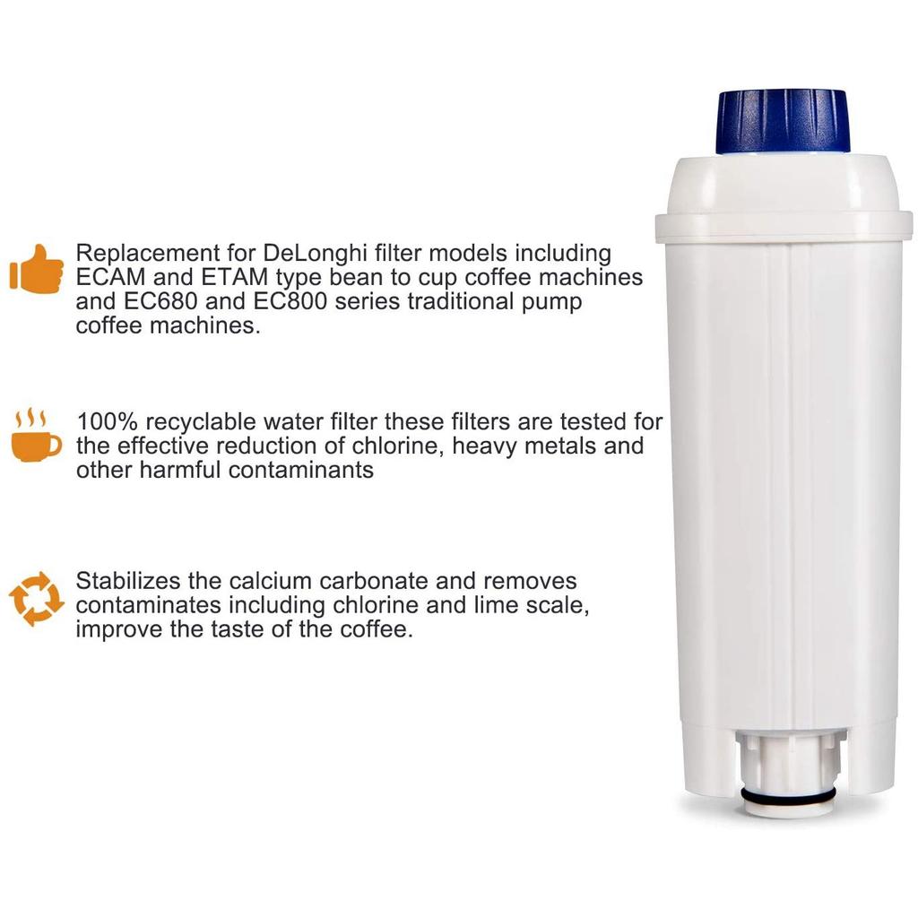 5X Coffee Machine Filters Replacement for DeLonghi Filter DLSC002, Water Filter Cartridges Activated Carbon Softener