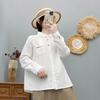 2026 Spring Artistic Long Sleeve Double Layer Cotton Gauze Shirt - Women's Loose, Slimming, Solid Color Top