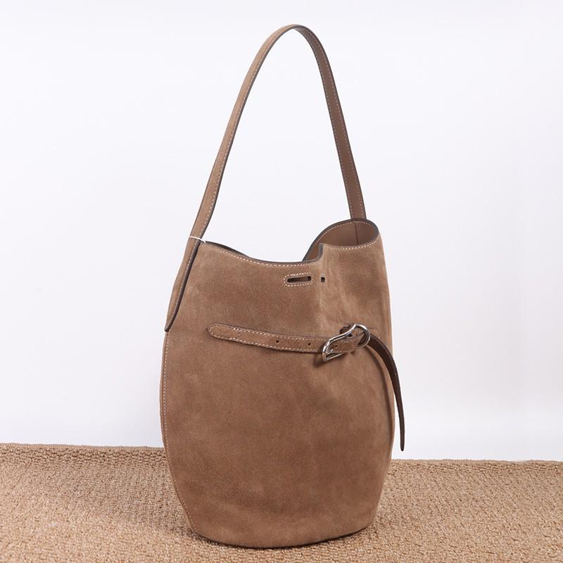 Retro Suede Bucket Bag High-quality Niche Leather Women s Commuter Portable Underarm 21x28x15 коричневый