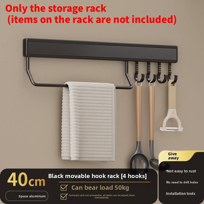 Kitchen Wall Hook Rack With Space Aluminum Material For Kitchen Organization And Utensil Storage