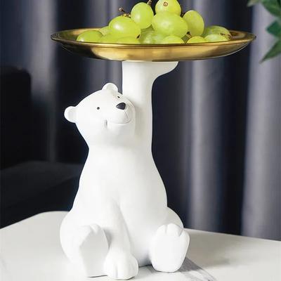 Creative Bear Rabbit Statue Tray Living Room Dining Table Decoration Key Snack Storage Tray Home Daily Necessity Craft Ornament