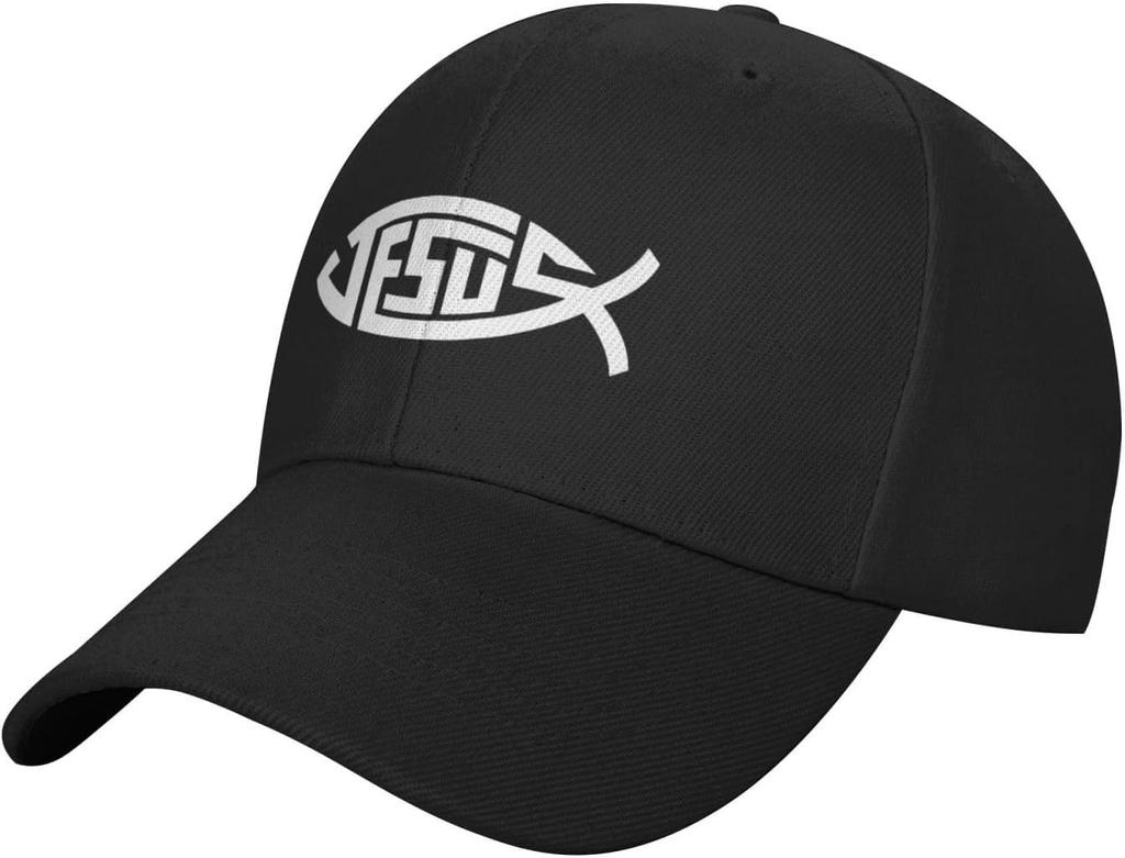 Jesus Fish Icthys Christian Print Baseball Cap Casual Adult Unisex Cotton Adjustable Sports Hat