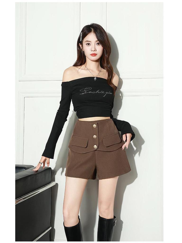 2025 Korean Style: Women's Slimming High Waist A-line Skirt Pants, Bootcut Wide Leg Casual Shorts, for Spring and Autumn