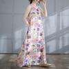 DIMANAF 2025 Women Summer Dress Ladies Basic Long Linen Flower Dress 8135