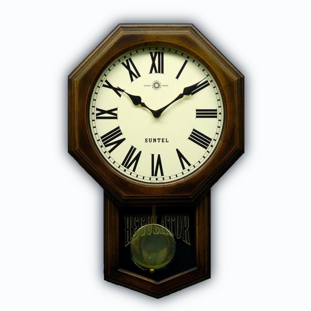 Santeru Wall Clock, Brown, 400 X 260 X 70mm, Standard Radio-Controlled Pendulum Clock (Octagonal), Roman Numerals, SR07-R