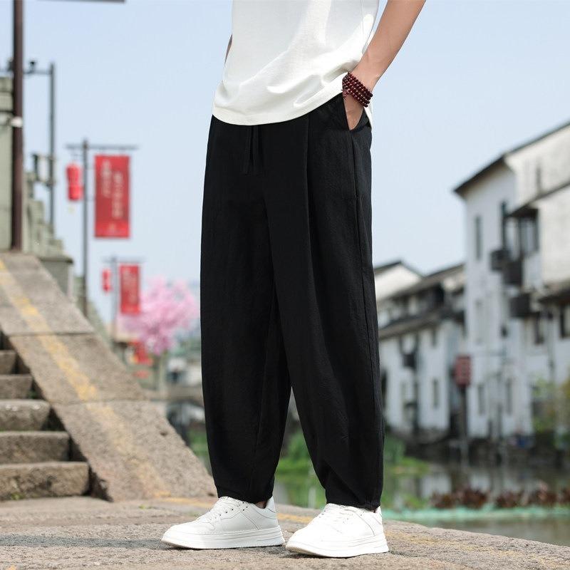 

New National Style Large Size Simple and Versatile Bloomers Cotton and Linen Wide-leg Pants Men s Summer Thin M