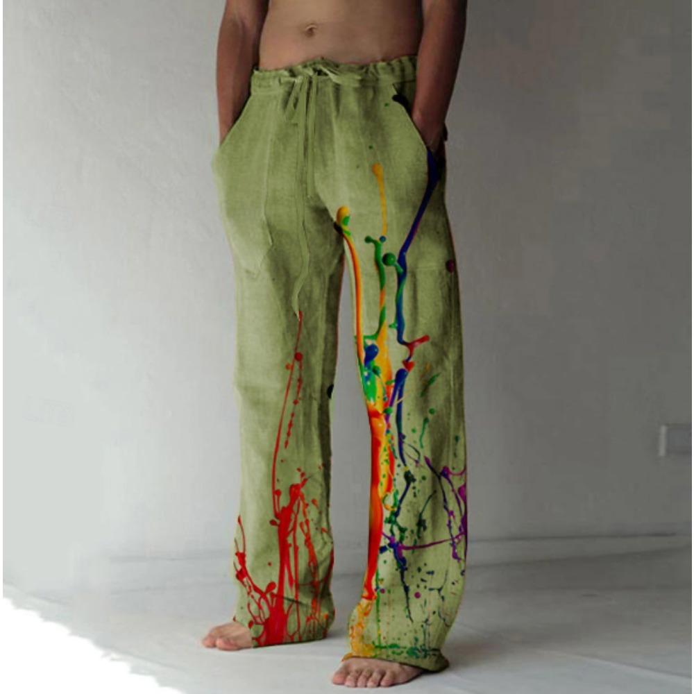 Men's 3D Multi-colored Dye Printed Baggy Casual Trousers, Elastic Drawstring Waist with Pockets, for Spring Summer Home Outdoor Vacation