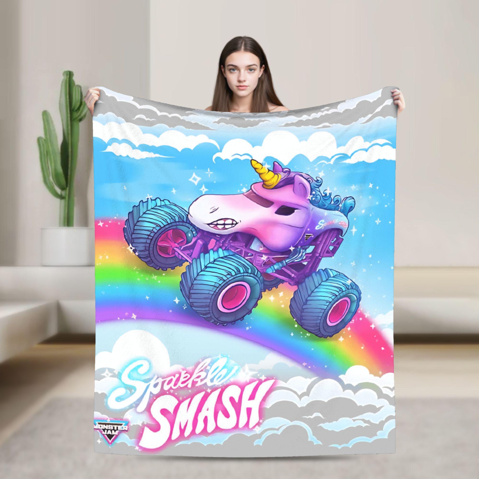 

Вантажівки-монстри Sparkle Smash Ковдра-єдиноріг Тепла М яка Пухнаста Плюшева Фланелева Постільна білизна Пледи Дитяча спальня Покривало на ліжко 100x150cm