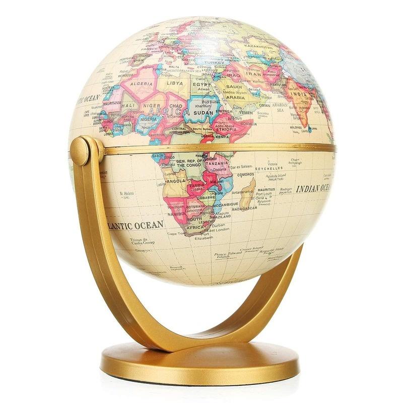 1PC 12cm Retro Globe 360 Rotating Earth World Ocean Map Ball Antique Desktop Geography Learning Education Home School Decoration