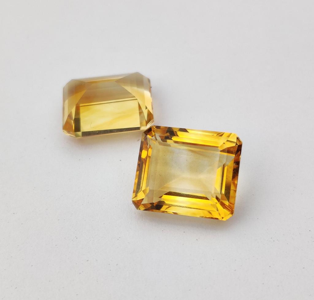 2 Pieces Emerald Cut Natural Citrine Faceted Gemstone, Loose 19.45 Carat Gemstone, 14x12x7 mm Size.
