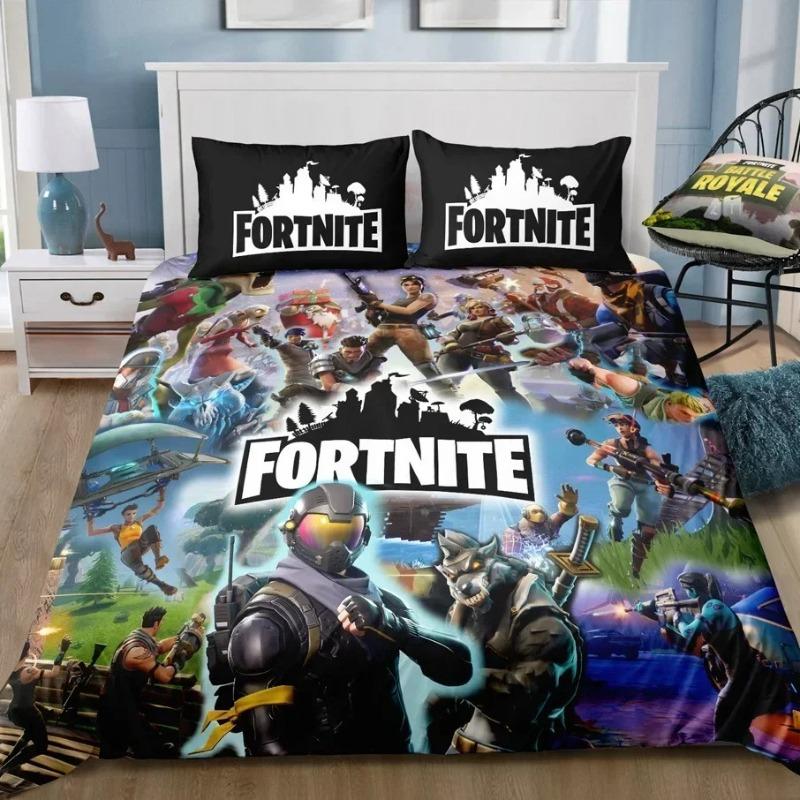 Ensemble de literie Fortnite Housse de couette Taie d'oreiller Décoration dessin animé de jeu Couvre-lit Housse de couette de chambre Ensemble de literie Cadeau de Noël pour enfants