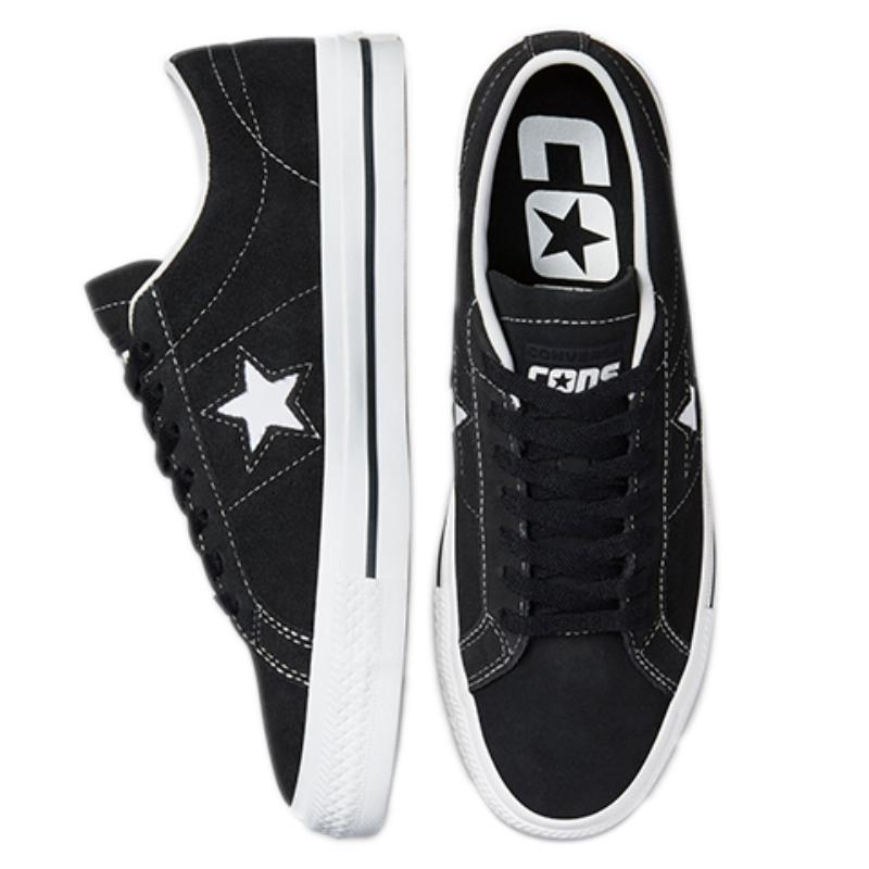 Converse One Star Pro Suede Comfortable Abrasion Resistant Non-Slip Low Top Board Shoes Unisex Black & White