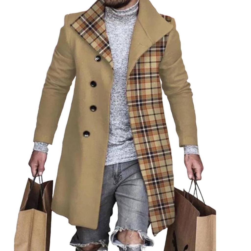 Men's Woolen Mid-Length Digital Print Coat - Autumn/Winter Collection