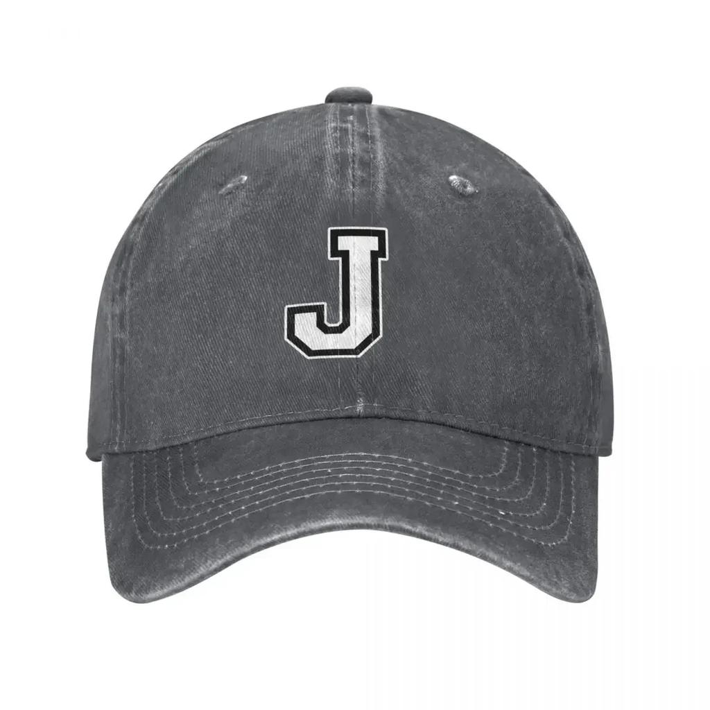White Letter J Personalized Retro Denim Washed Baseball Caps For Men Cowboy Sunscreen Hats Rock Mens Snapback Cap
