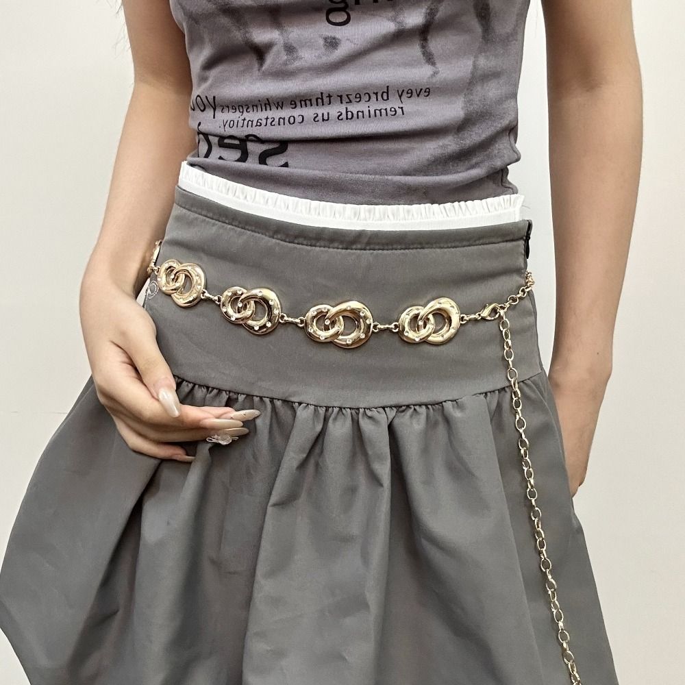 Elegant Metal Circular Ring Waist Chain Gold/Silver Dress Belt Chain Bohemian Body Chain  Women
