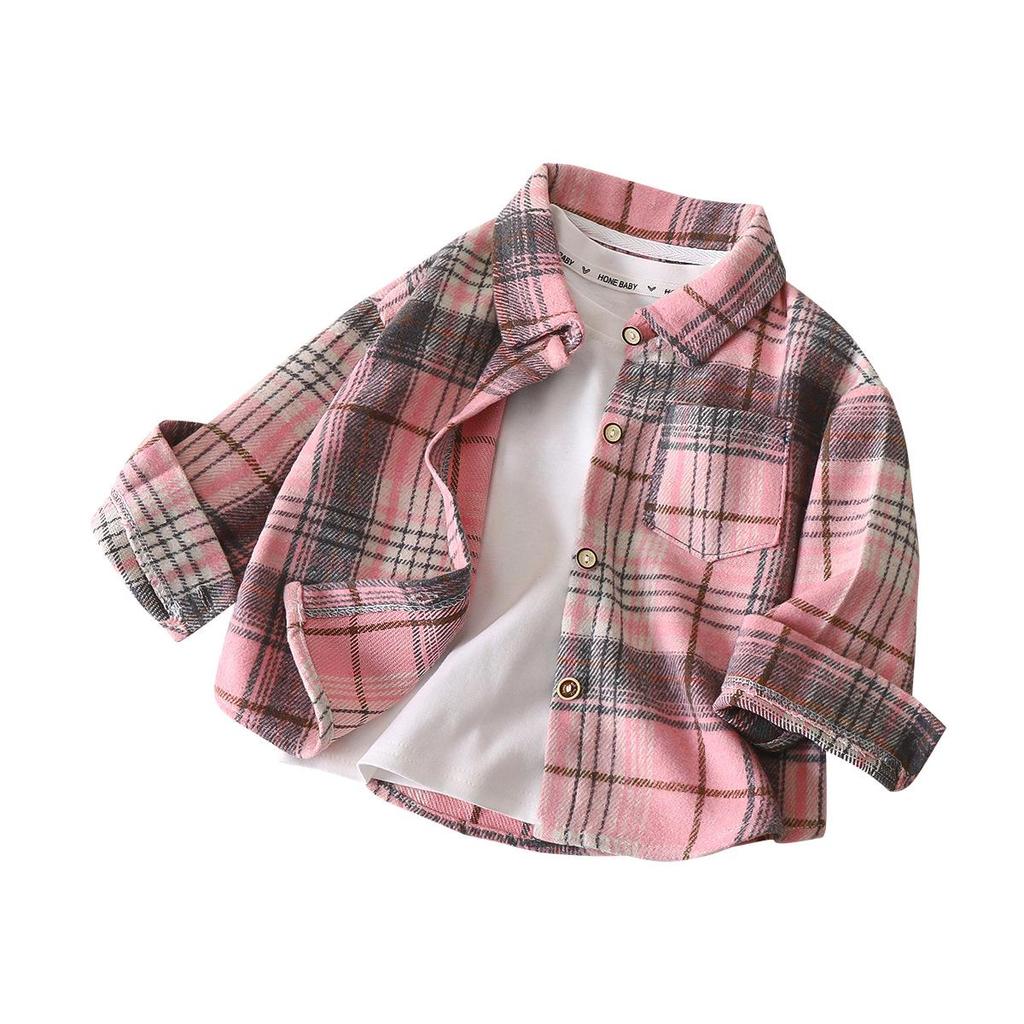 Unisex Retro Plaid Long Sleeve Shirt/Cardigan with Lapel for Kids