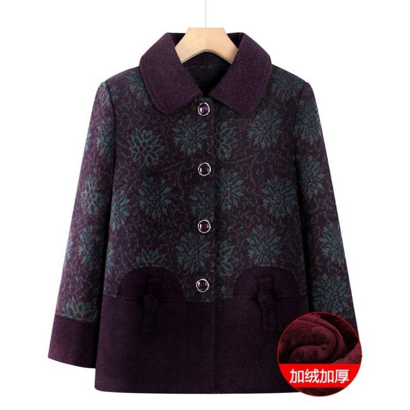 Winter Velvet Thick Coat Old Lady Warm Square Collar Wearing Cotton-padded Clothes Women