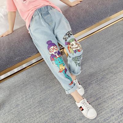 Girls Student Jeans Animated Printed Jeans Casual Jeans
