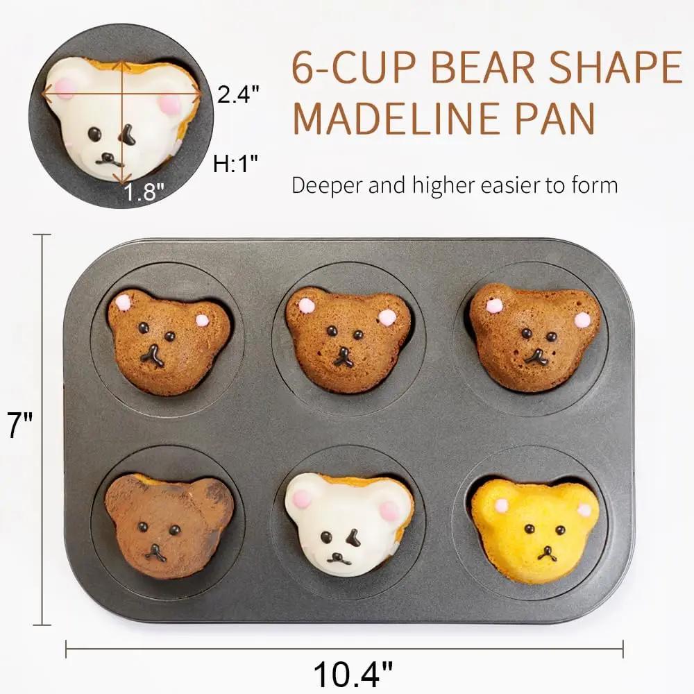 Cute Cartoon Bear Baking Mold 4 Cavities Baking Tray Non-stick Carbon Steel Tray DIY Decorative Cookies Mould Baking Supplies