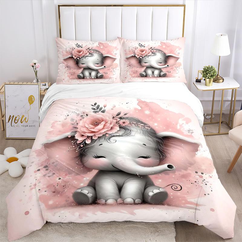 3pcs Pink Elephant Bedding Set, Including Without Filling, Soft and Comfortable Home Bedroom M084