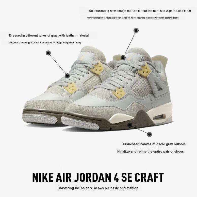 Air Jordan 4 Retro SE Craft GS Photon Dust Kids Sneakers Grey Pale-Vanilla Off-White DV2262-021
