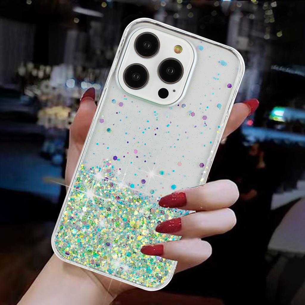 For iPhone 16 Pro Case Sparkle Sequins Luminous Epoxy TPU Phone Cover