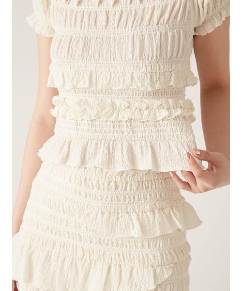 Lily Brown Shirred Frill Top LWFT251185 IVR Free Size Women's