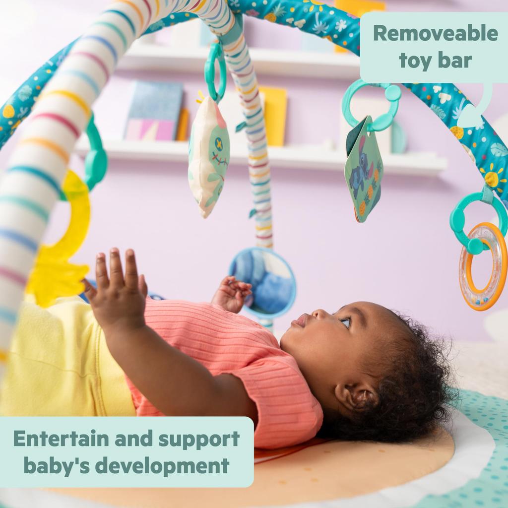 Bright Starts Disney Baby Stitch Party in Paradise Play Gym Mat with 5 including a removable Stitch plush Suitable for ages 0M and & Toys, toy. up.