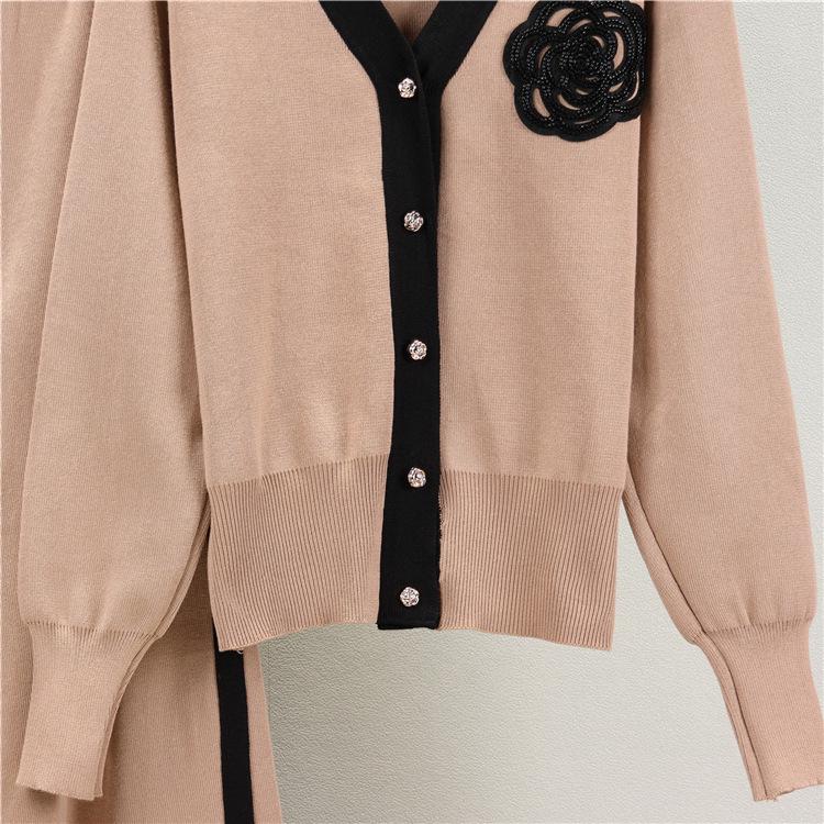 2025 Herbst/Winter Damen Strick-Cardigan & Weitbein-Hosen Set