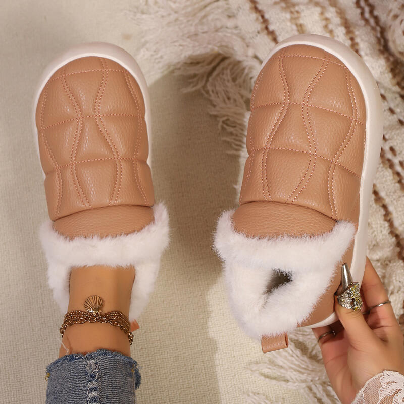 Fashion Casual Stitching Decoration Furry Snow Boots Women 2025 Winter Comfort Round Toe Thick Bottom Boots Warm Short Plush Booties