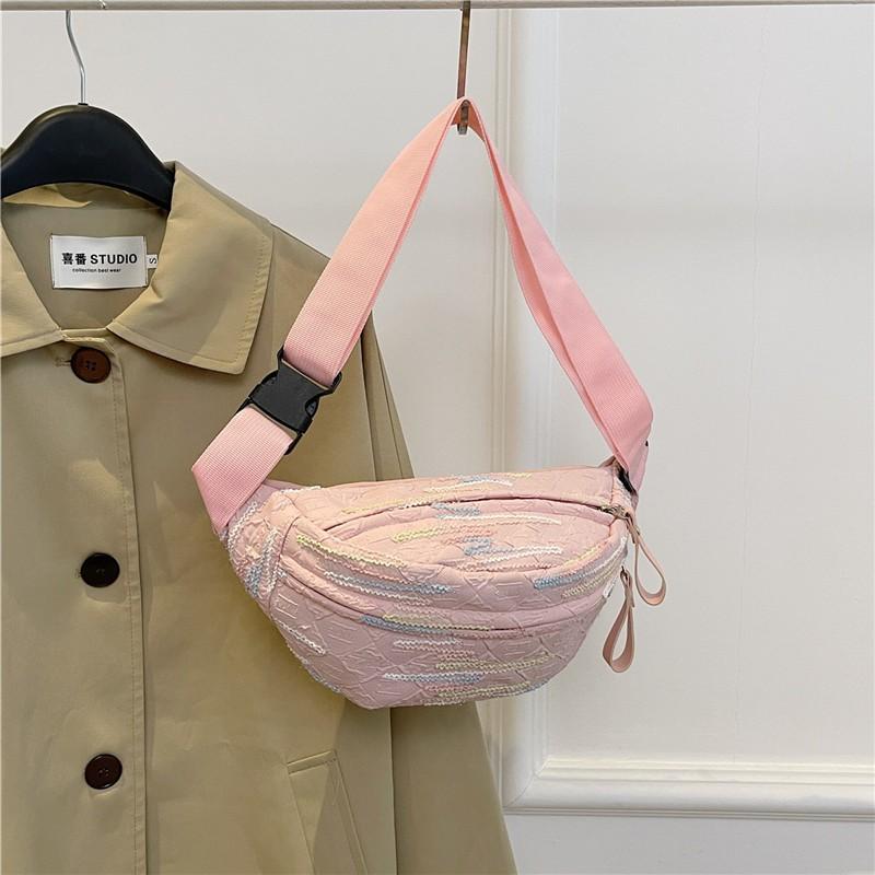 

Casual and beautiful style bag Women s high-value messenger bag Sports breast bag Niche student versatile fanny pack розовый
