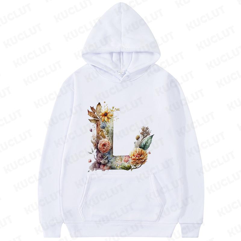 Women Hoodies Clothing 26 Alphabet Sweatshirts Hooded Shirt Fashion Flower Letters Graphic Outerwear White Women's Sweat-shirts