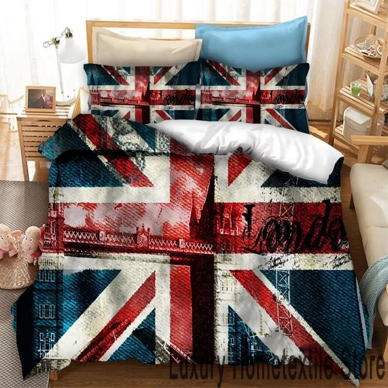 New 3D Print Britain United Kingdom Flag Bedding Set Double Twin King Duvet Cover Comforter Pillowcase Boys Girls Adults Bedroom